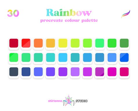 30 Rainbow Color Palette Procreate Swatches Etsy