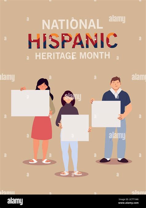 National Hispanic Heritage Month With Latin Women And Man Cartoons With