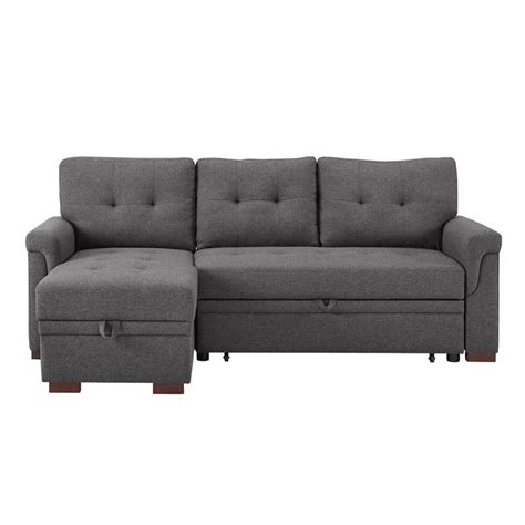 bowery hill fabric reversible sectional modern sleeper sofa with storage in gray homesquare