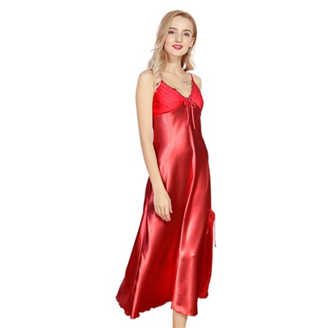 Fanvereka Women Sexy Silk Satin Nightgown Sleeveless Long Nightwear