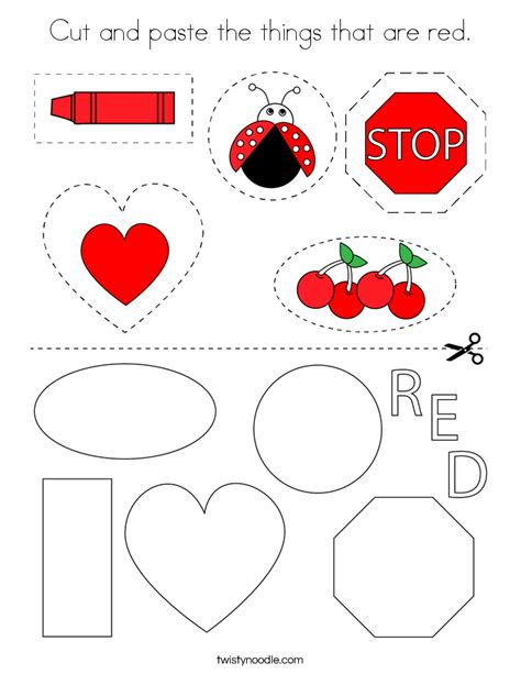 Cut And Paste The Things That Are Red Coloring Page Twisty Noodle