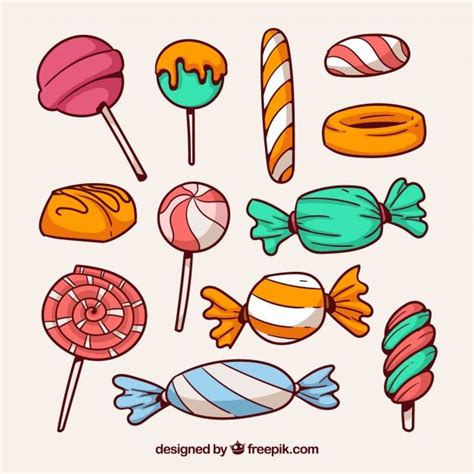 Colorful Candies Collection In Hand Drawn Style Free Vector Candy