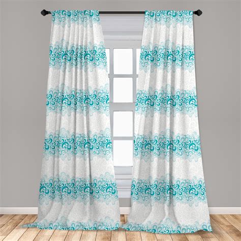 Turquoise Curtains 2 Panels Set Abstract Floral Flowers Pattern
