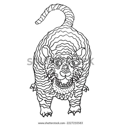 Very Angry Scary Tiger Hand Drawn Stock Vector Royalty Free