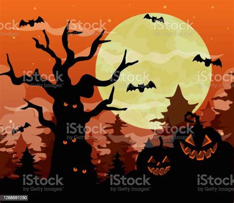 Selamat Halloween Latar Belakang Dengan Labu Pohon Kering Berhantu
