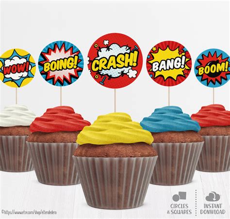 Superhero Cupcake Toppers Printable Cupcake Decor Dessert Etsy