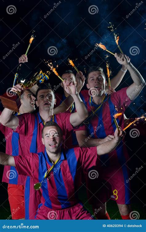 Soccer Players Celebrating Victory Stock Photo Image Of Adult Green