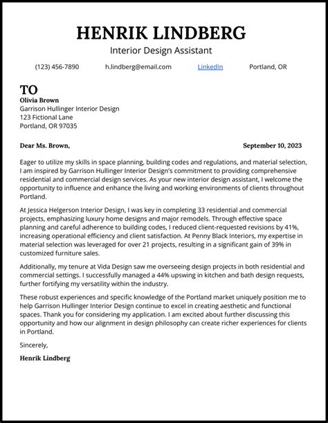 5 Interior Design Cover Letter Examples Created In 2024