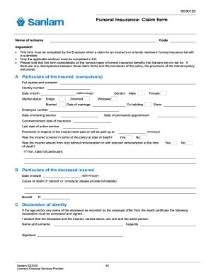 Send important documents with a fax number given by a geico agent. Fillable Online Fillable Online Funeral Insurance: Claim form - Sanlam Fax ... Fax Email Print ...