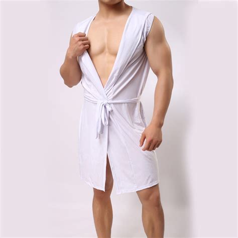 Men Robes Hot Bathrobe For Man Bath Robe Mens Sexy Sleepwear Ice Silk
