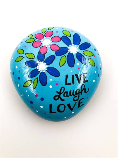 Words Of Encouragement Live Laugh Love Blue Painted Rock Etsy Hand