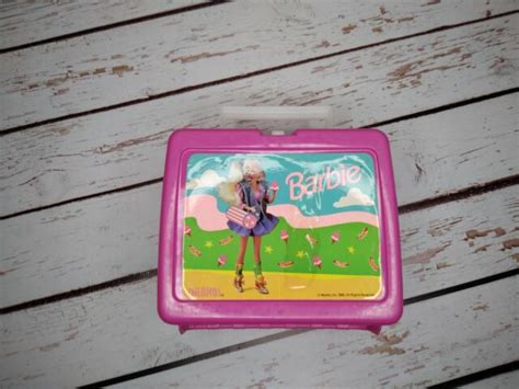 Vintage Barbie Plastic Lunch Box With Thermos 1990 Mattel School Look Ebay