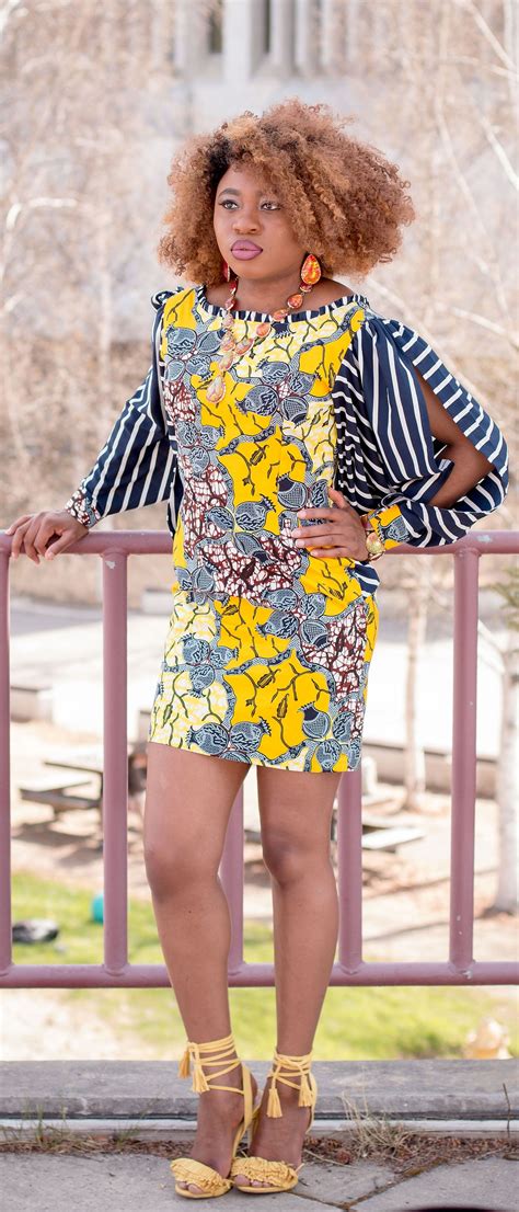 African Print Mini Dress With Chiffon Slitted Bubble Sleeves