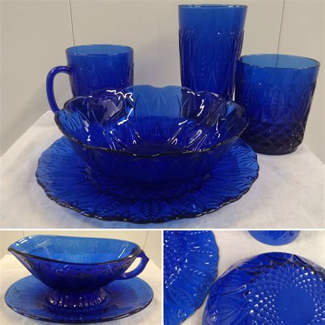 39 Piece Vintage Royal Sapphire Dish Set Leaf And Diamond Cobalt Pattern Blue Dinnerware