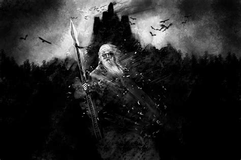 Gungnir Odin Vikings Raven 1080p Painting Hd Wallpaper