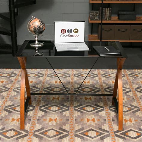 Particle board desk home office furniture. OneSpace Black Glass and Wood Computer Desk-50-JN15B05 ...