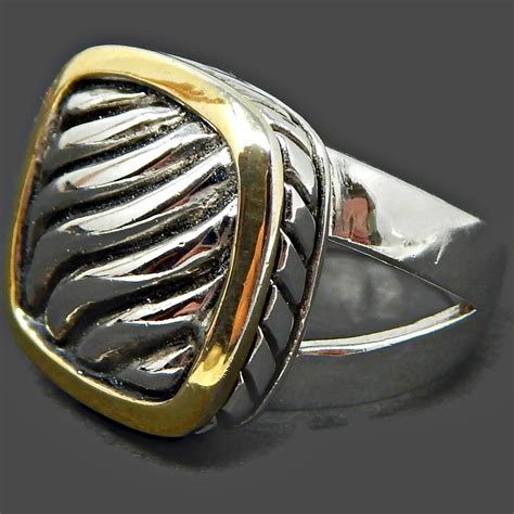 925 sterling silver gallery crown wire, hard, decorative design, bezel strip. Sterling Silver Ring, Wide Square, Gold Wash Accent, Wavy ...