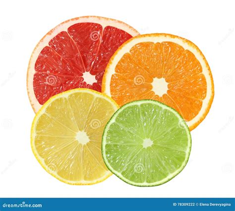 Cut Orange Grapefruit Lemon Lime Fruits Isolated Stock Photo Image