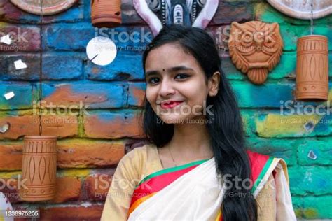 Asian Bengali Girl Looking At Camera With A Big Smile On Her Face Stock