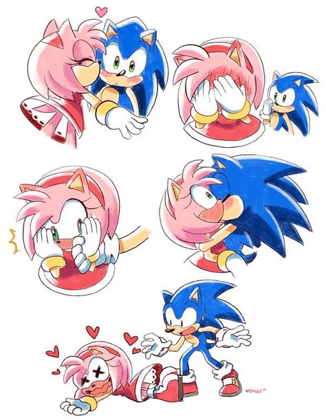 Sonic And Friends In Different Poses With Hearts On Their Chests Or