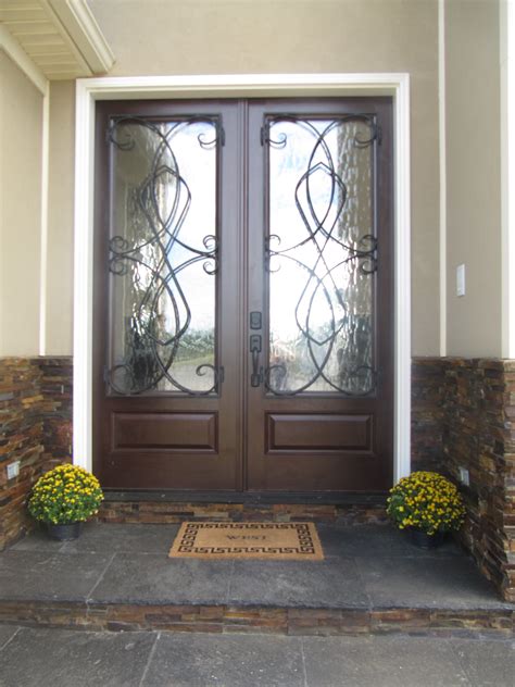 Wrought Iron Double Doors Stone Entryway House Colors Door Design