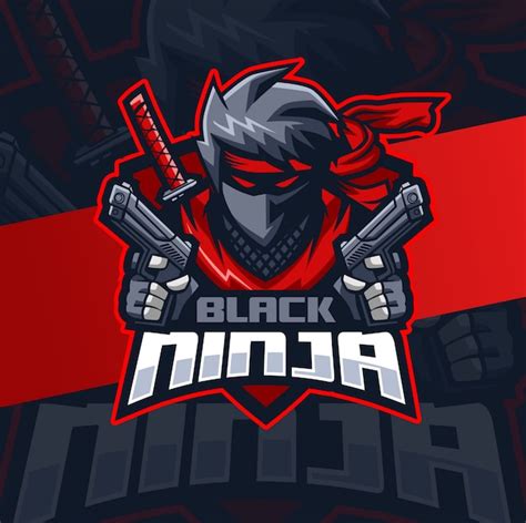 Balck Ninja With Gun Mascot Esport Logo Design Premium Vector