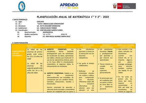 Planificación Anual De Matemática 12 Y 3 2022 PlanificaciÓn Anual De