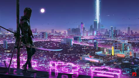 X Resolution Warrior Girl In Cyberpunk City K Wallpaper Wallpapers Den