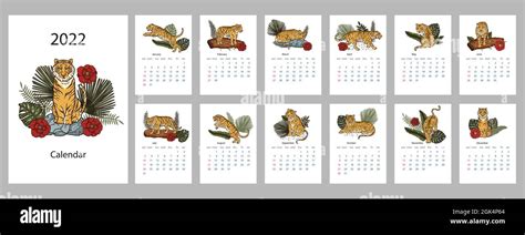 Tiger 2022 Calendar Chinese New Year Printable Template Cartoon