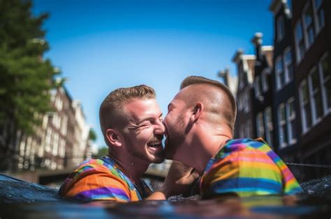 premium ai image romantic couple in a canal at lgbtq pride parade in amsterdam amsterdam pride