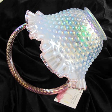 Fenton Pink Crested Hobnail Opalescent French Opal Carnival Glass Ruffled Basket Carnival Glass