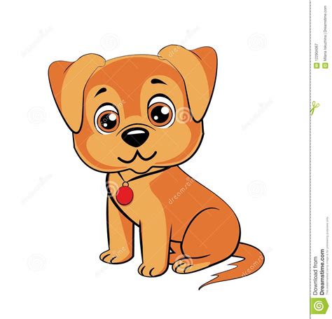 Happy Cartoon Puppy Sitting Portrait Of Cute Little Dog