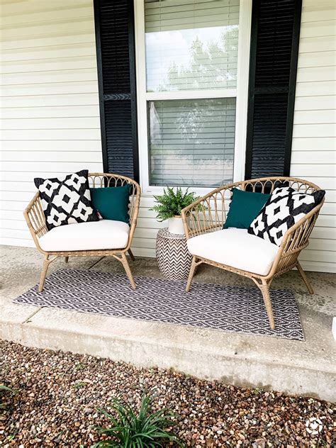 Vongrasig 3 piece outdoor rocking chair set, pe wicker rattan small patio rocking bistro set, front porch furniture rocking chairs set of 2, cushioned patio rocker chair set with glass table (beige). Rattan Furniture Front Porch Makeover in 2020 | Small ...