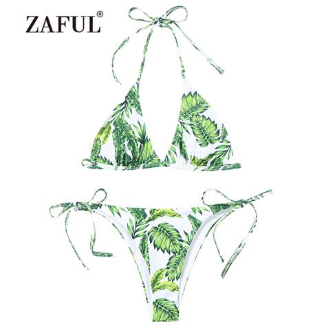 ZAFUL Women S Swimsuit New Leaf Print String Bikini Set Swimwear Women