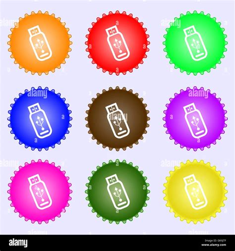 Usb Flash Drive Icon Sign A Set Of Nine Different Colored Labels