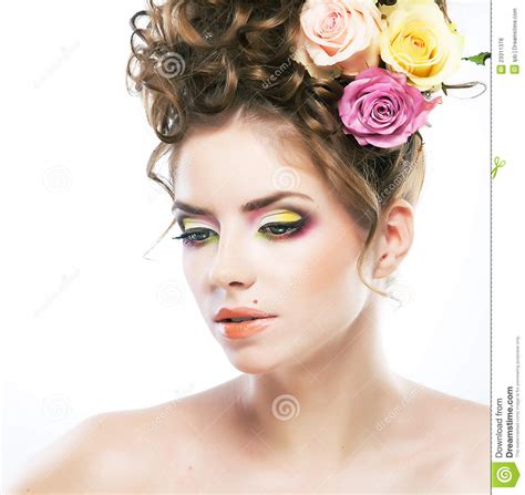 Beautiful Female Face With Beauty Spot And Flower Royalty