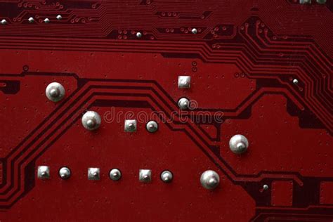 Red Computer Motherboard Chip Close Up With Elements Stock Image