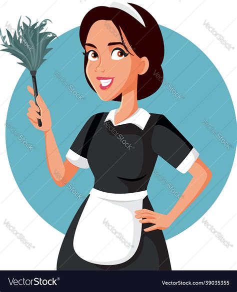 Hotel Maid With Feather Duster Cartoon Royalty Free Vector