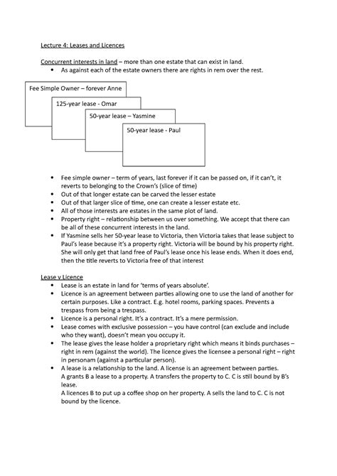 Elements of Leases and Licences - Lecture 4 - Lecture 4: Leases and