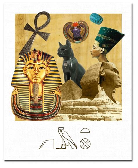An Egyptian Collage With The Image Of Two Sphinxs One Wearing A Headdress