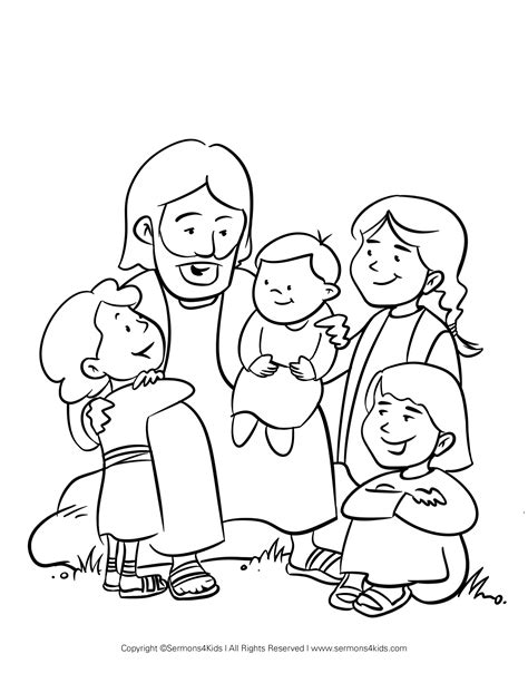 Jesus And The Children Coloring Page