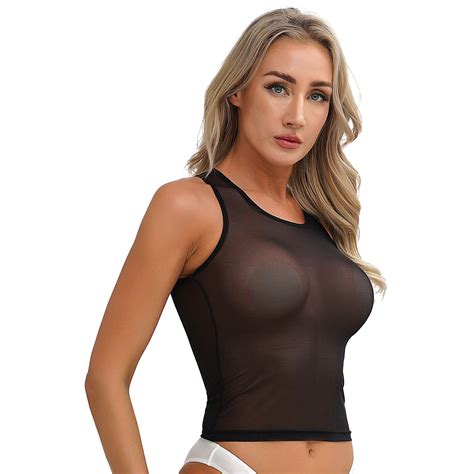 Sexy Women See Through Tank Crop Top Sexy Mesh Sheer Sports Vest T