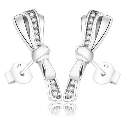 Hot Sale Authentic Sterling Silver Ornate Bow Tie Stud Earrings For