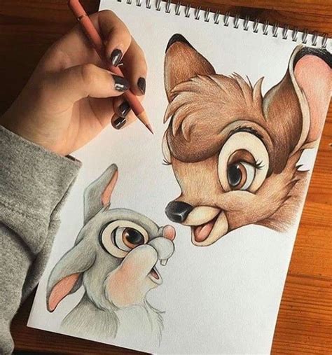How To Draw Easy Things Bambi Inspired Colourful Pencil Drawing Wooden