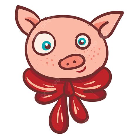 빨간 리본 벡터 또는 컬러 일러스트에 싸여 아기 돼지 만화 애완동물 돼지 Png 일러스트 및 벡터 에 대한 무료 다운로드