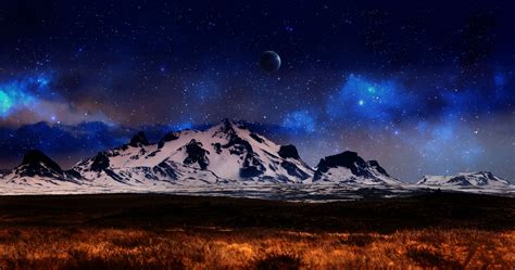 2560x1080 Resolution Mountain Hill Planet Mountains Stars Space