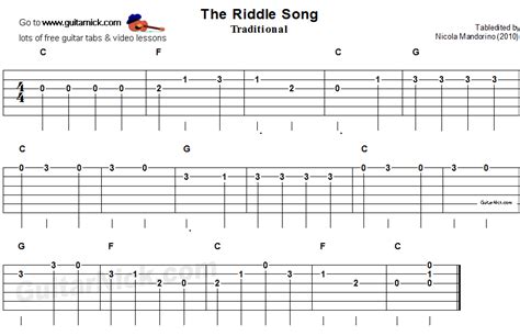 And yes, they really are free. THE RIDDLE SONG Easy Guitar TAB: GuitarNick.com