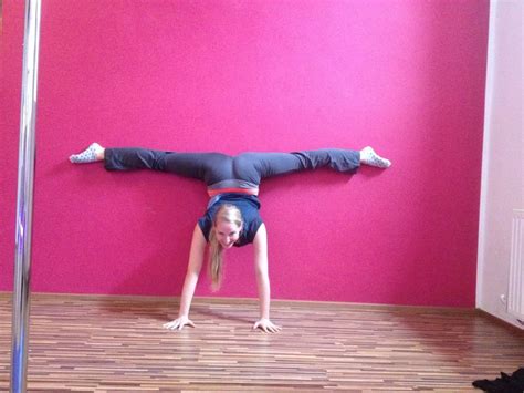 Stretching Against The Wall Combining Middle Split And Backbend