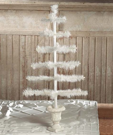 Chic Shabby Ivory Feather Christmas Tree On Urn Base Primitive Decor26