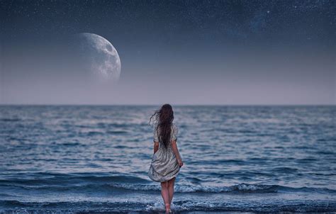 Women Sea Moonlight Wallpapers Wallpaper Cave